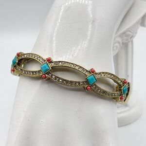 Heidi Daus Faux Turquoise and Coral Bangle - Retired Taos Chic Line JP448